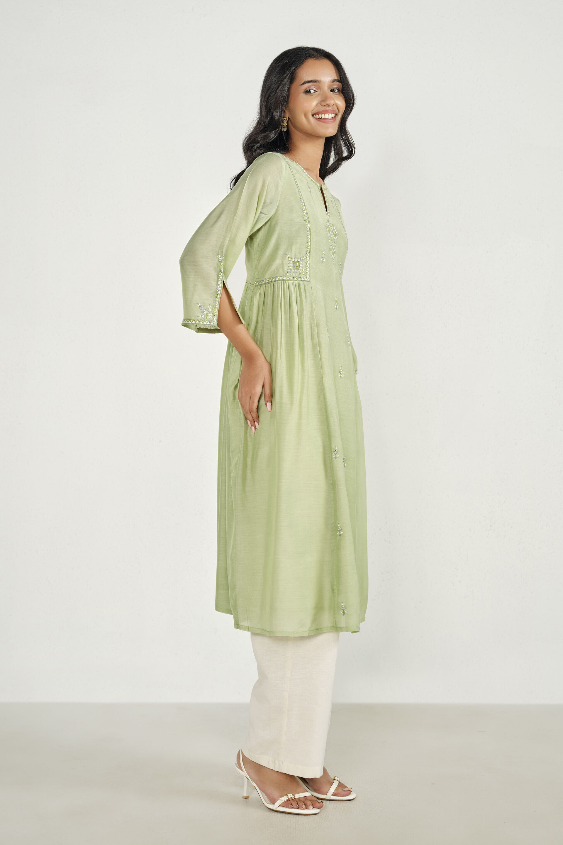 Yashvi Sage Embroidered Kurta, Sage Green, image 4